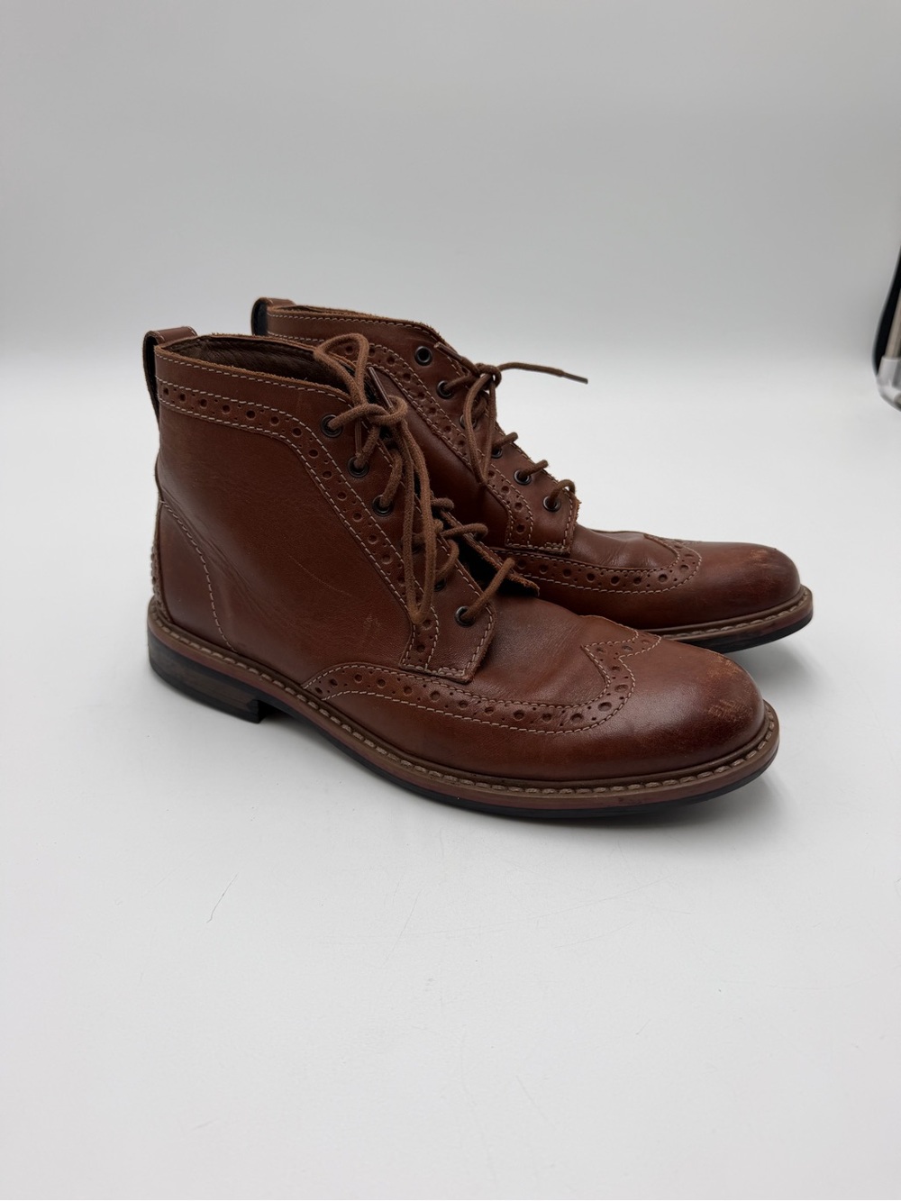 Bostonian Mens 8 M Brown Leather Wingtip Brogue Lace Up Ankle Boots Dress